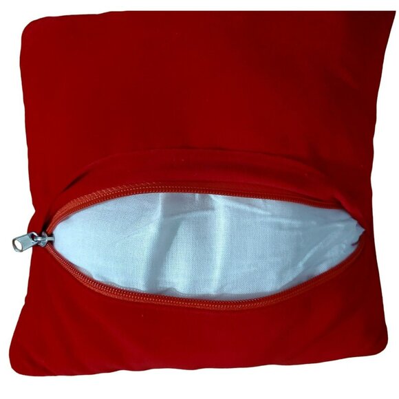 Christmas Needlepoint Throw Pillow Teddy Bear Cat VTG Red Velvet Rocking Chair - Picture 5 of 7